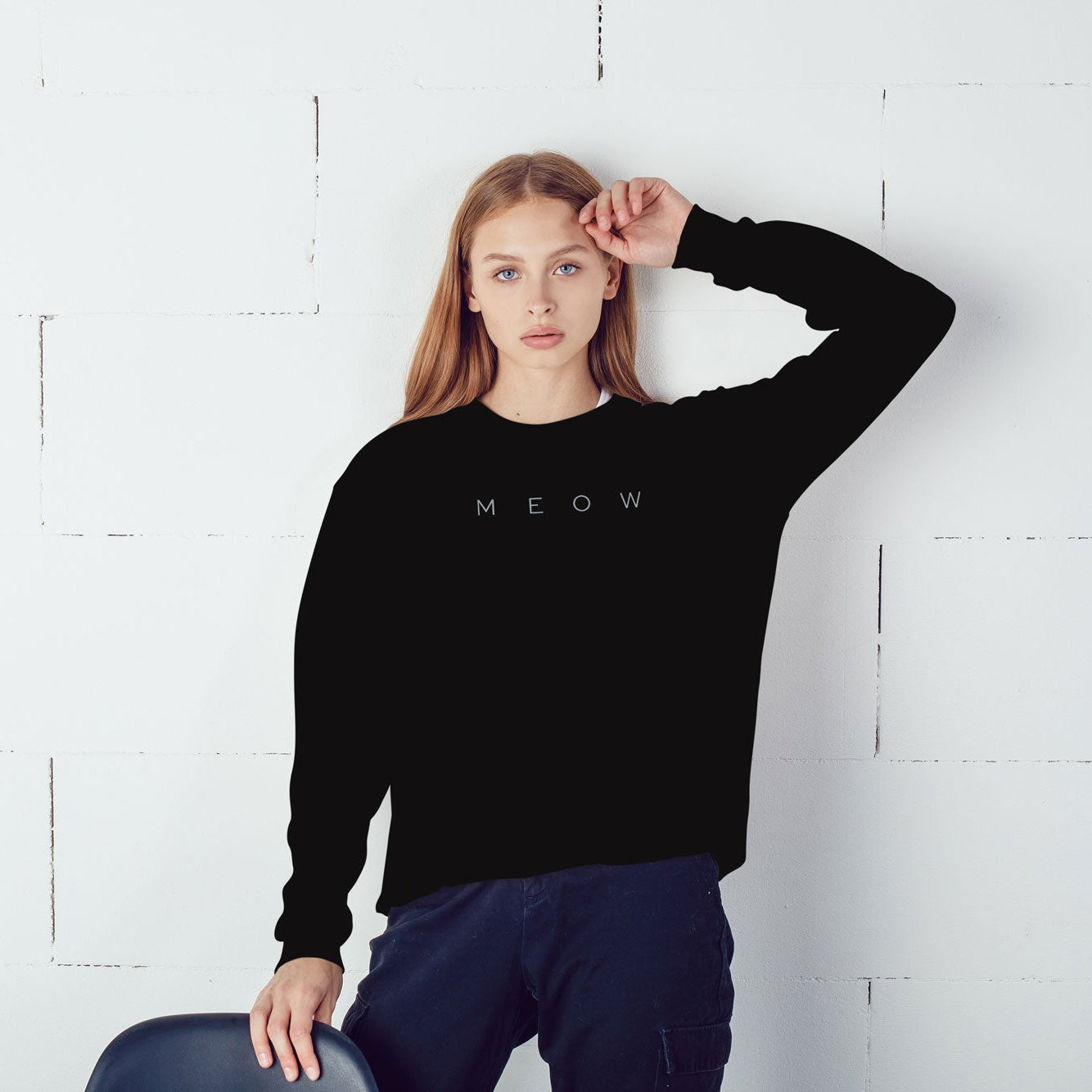 meow kitty cat embroidered- cotton sweatshirts women - cute slushes