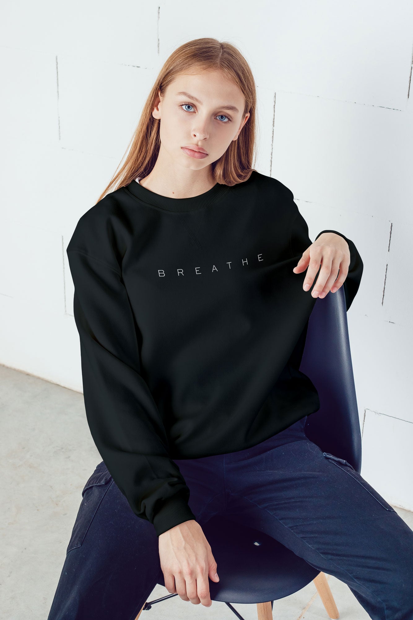 Breathe Black Embroidered  cotton sweatshirts women - cute slushes