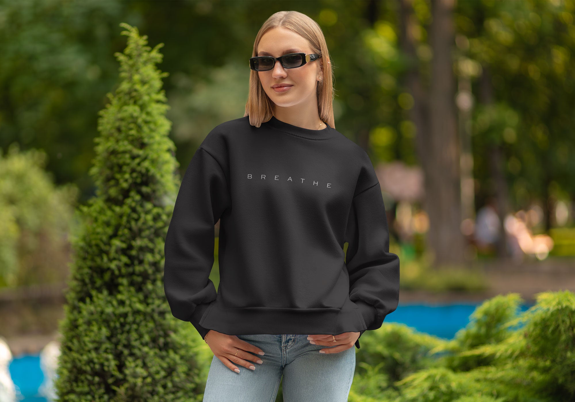 Breathe Black Embroidered  cotton sweatshirts women - cute slushes