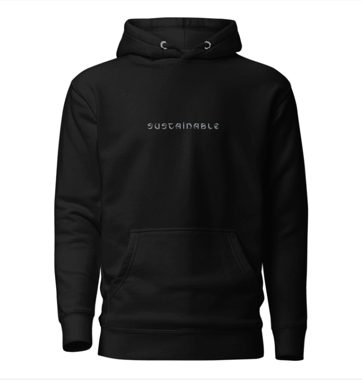 Oversized Sustainable Cotton Embroidered Hoodie Black With Pouch Pocket And Warm Hood