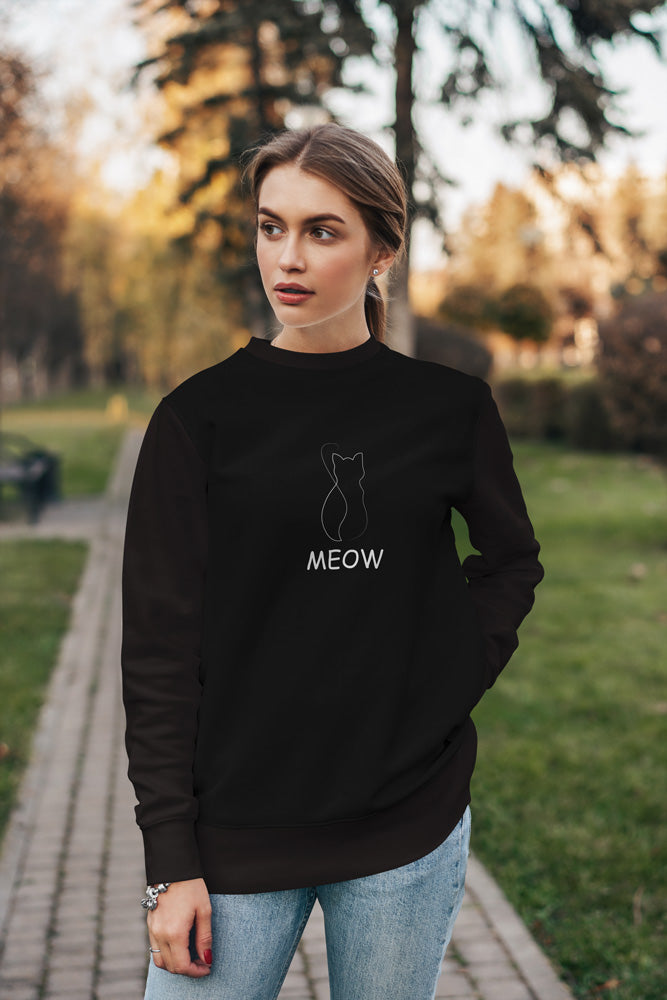 Meow Embroidered Cotton Unisex Sweatshirt