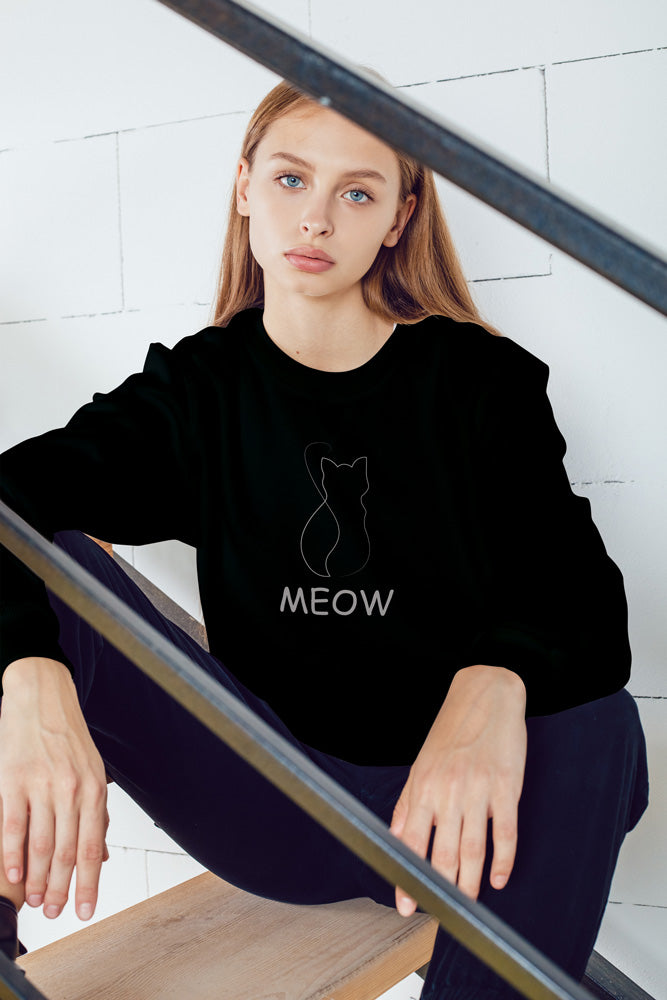 Meow Embroidered Cotton Unisex Sweatshirt